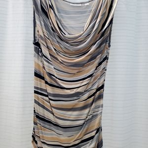 New York & Company: small gold, grey, white, black striped sleeveless top